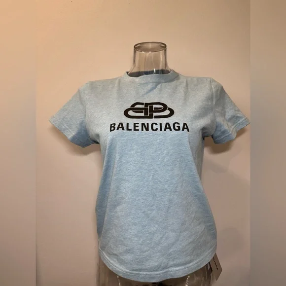 Balenciaga BB Fitted Tee in Baby Blue. Size Medium. NWT. - Picture 2 of 8